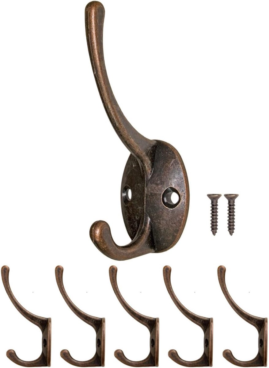 Kledinghaken set van 5 - antiek ontwerp - vintage koperkleur - ideaal voor wanddecoratie - ShopVlot