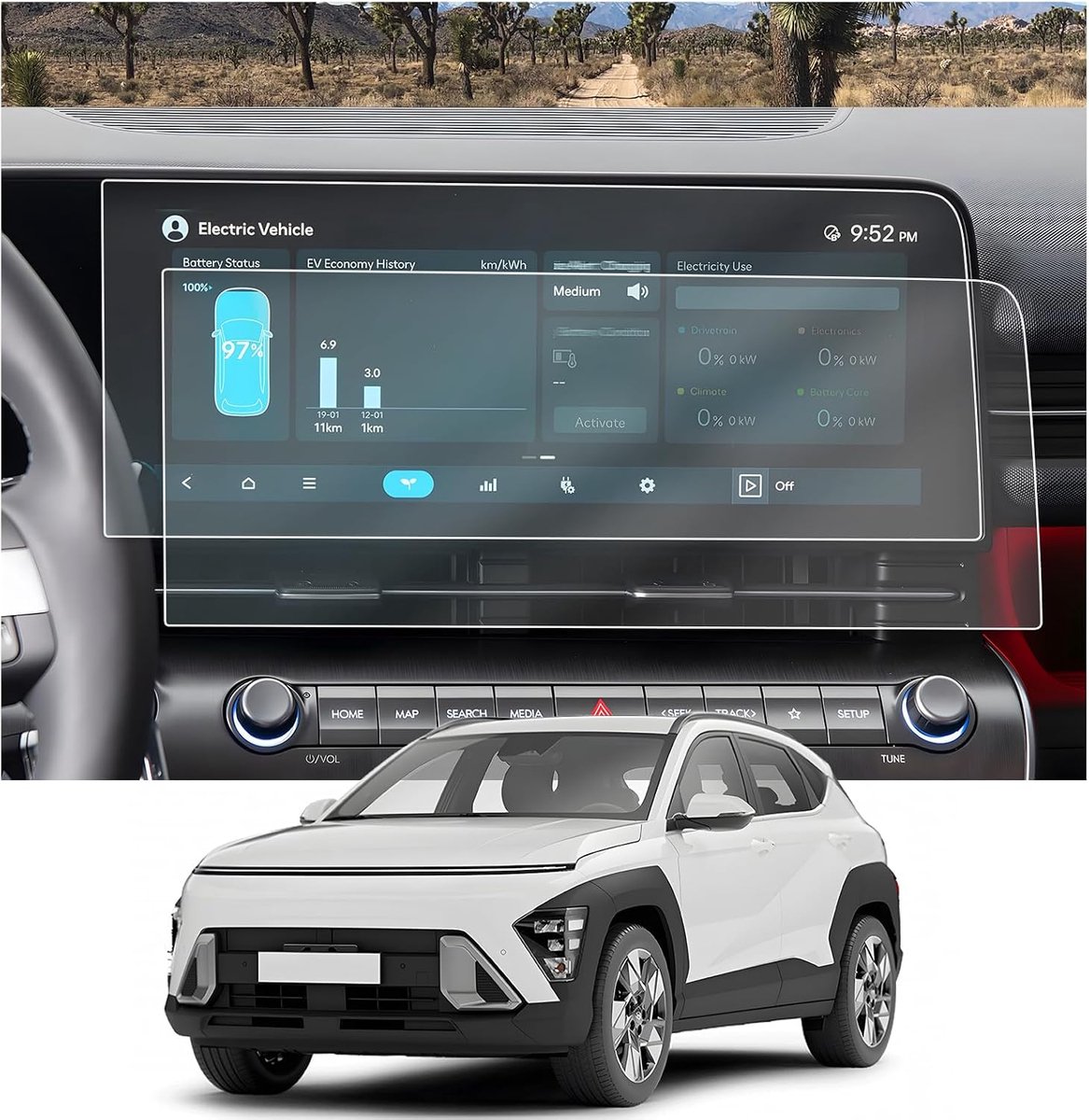 Navigatie beschermfolie voor Hyundai Kona SX2 2024 - PET plastic - 30cm - krasbestendig - ShopVlot