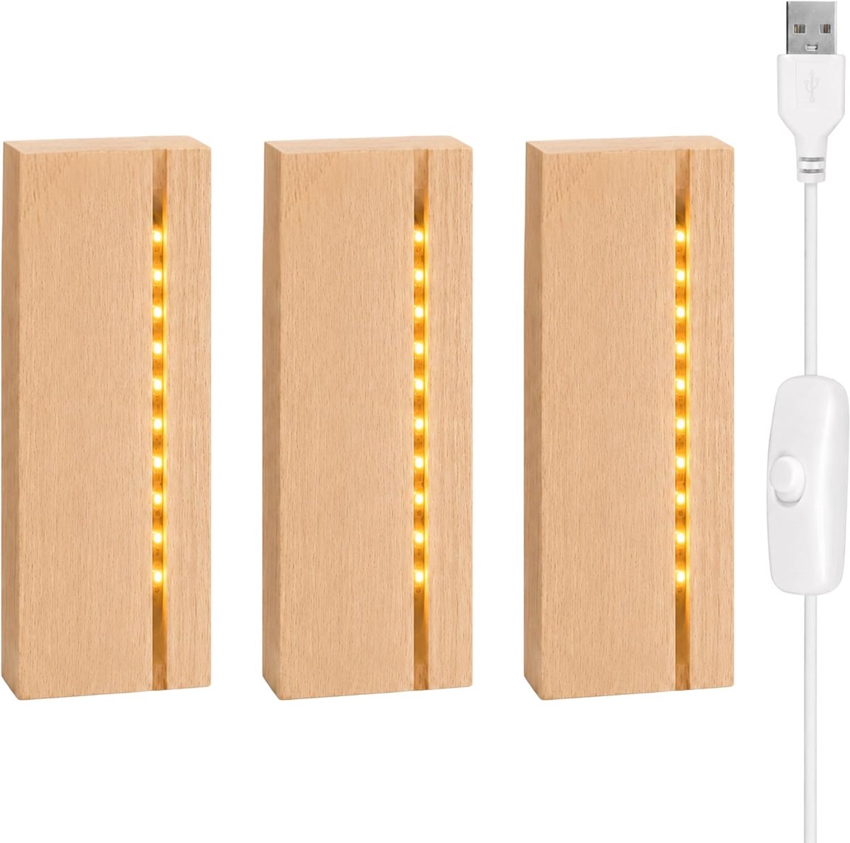 LED Pedestals 3 Stuks - Houten Verlichte Basis - Warm Wit Licht - Perfect voor Decoratie en Presentatie - ShopVlot