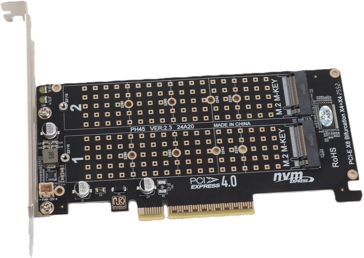 M.2 NVMe PCIe Adapter kaart - 2 x 32Gbps snelheid - PCIe 3.0/4.0 ondersteuning - ShopVlot