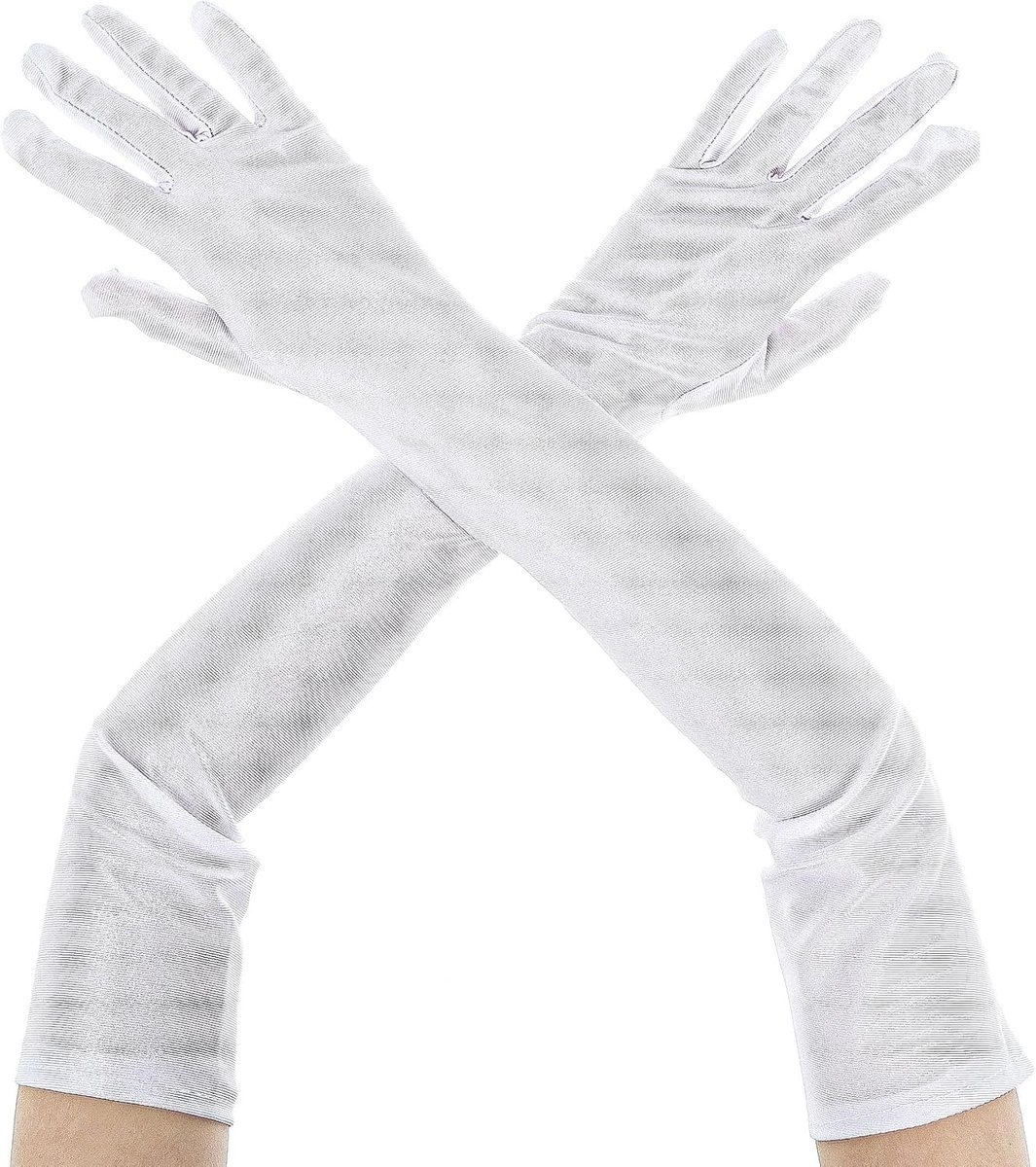 Elegante Lange Witte Satijnen Handschoenen voor Dames - Perfect voor Bruiloften, Feestjes en Avondkleding