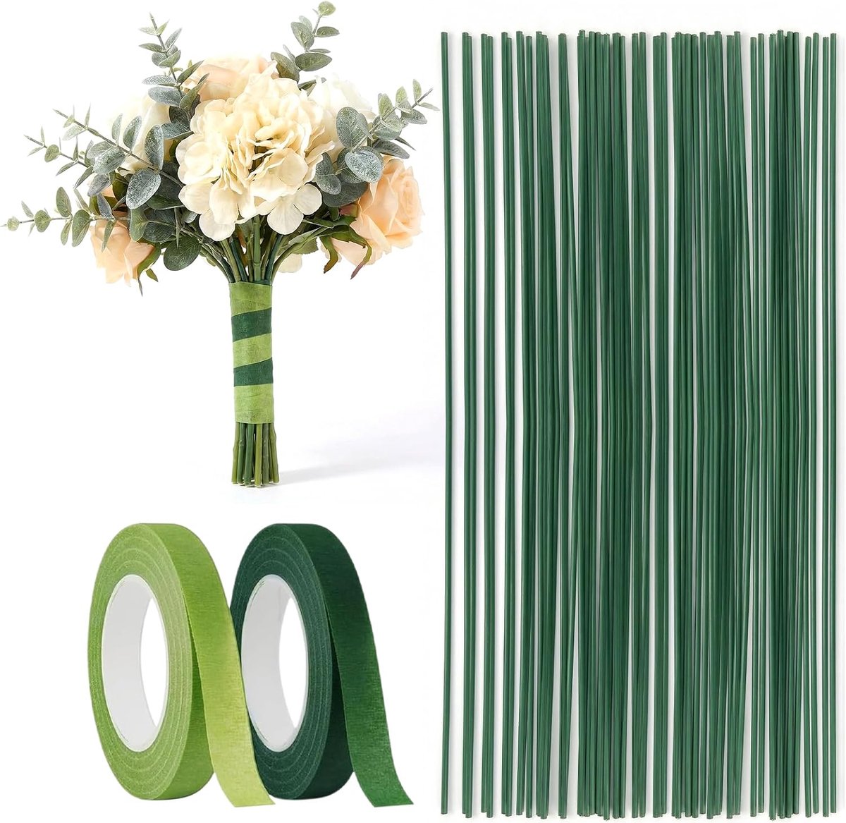 Stengels voor kunstbloemen 30 cm - groene draad - flexibele metaaldraad - ideaal voor bloemstukken - ShopVlot
