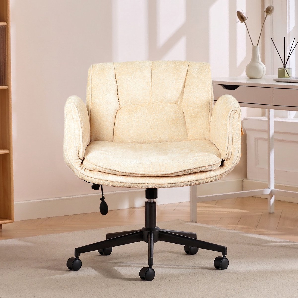Ergonomische Bureaustoel - Fauteuilstoel - 5-Standen Verstelbare Armleuningen - Brede Zitting - Dubbel Memory Foam - Verstelbare Rugleuning - 360° Draaibaar en Hoogte Verstelbaar - Computerstoel/Studeerstoel-Donkergrijs