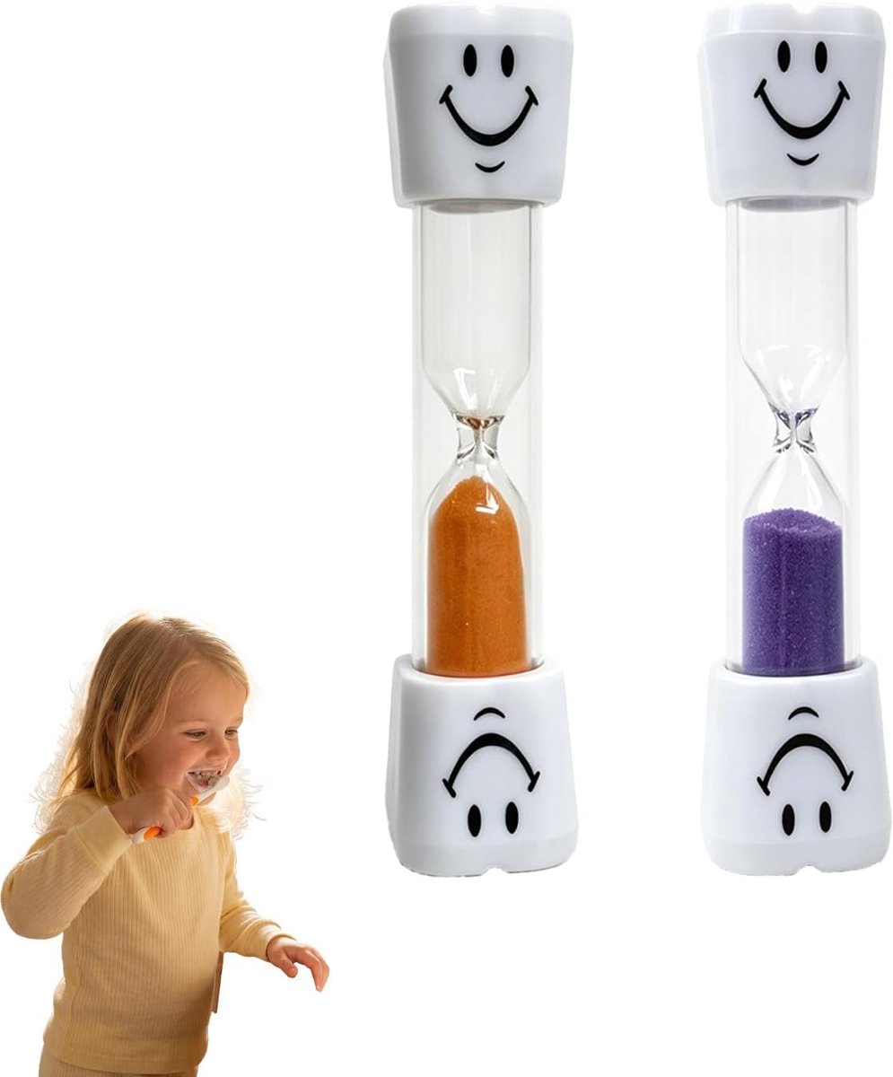 Set van 2 zandlopers - 3 minuten timer - paars + oranje - bevorder tijdsbewustzijn - ShopVlot