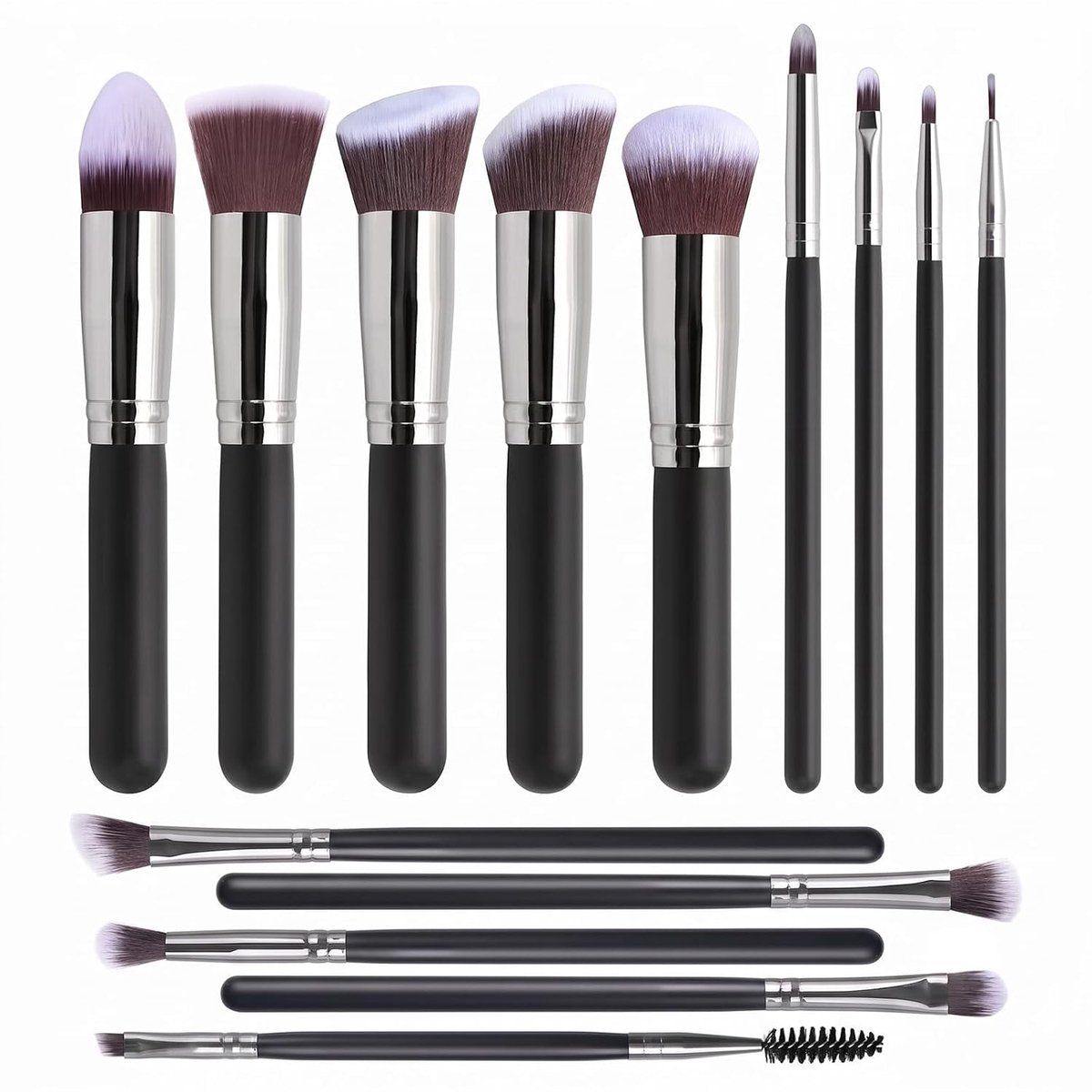 Professionele make-upkwastenset 14-delig - synthetische borstelharen - zwart en zilver - ideaal voor dagelijkse make-up - ShopVlot