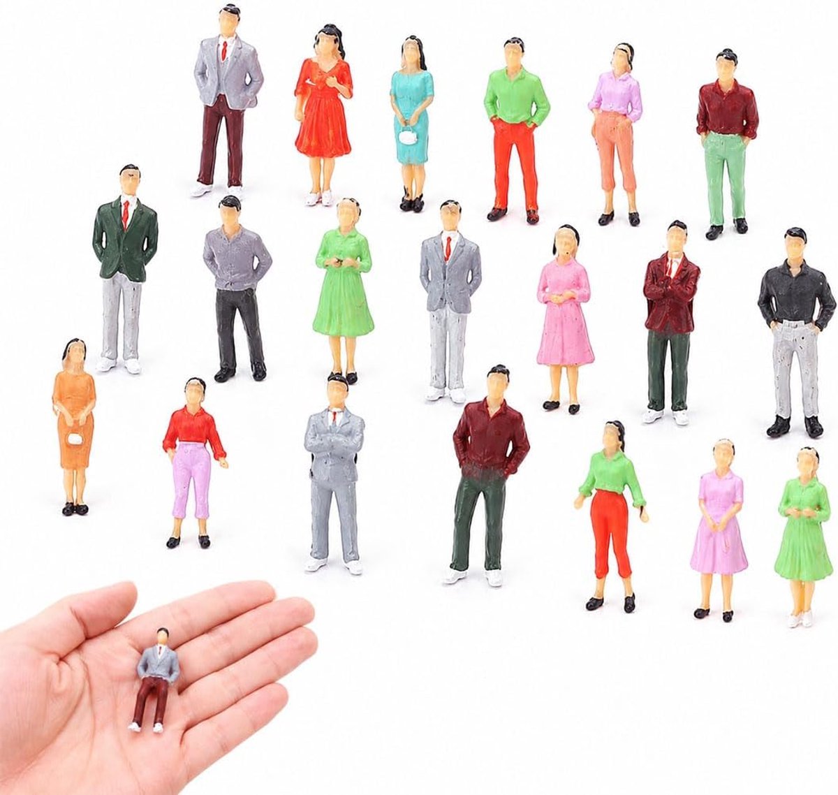 Miniatuurfiguren 20 stukjes - Beschilderde personen - Diverse posities - Ideaal voor modelspoorwegen - ShopVlot