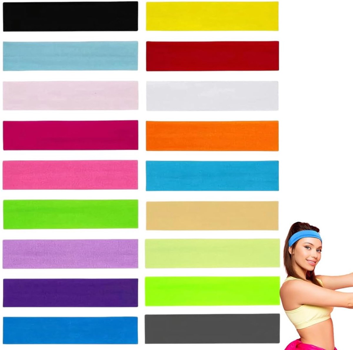 Sport Haarbanden Set van 18 - Elastisch en Antislip - Voor Yoga en Fitness - Ademend en Zweetabsorberend - ShopVlot
