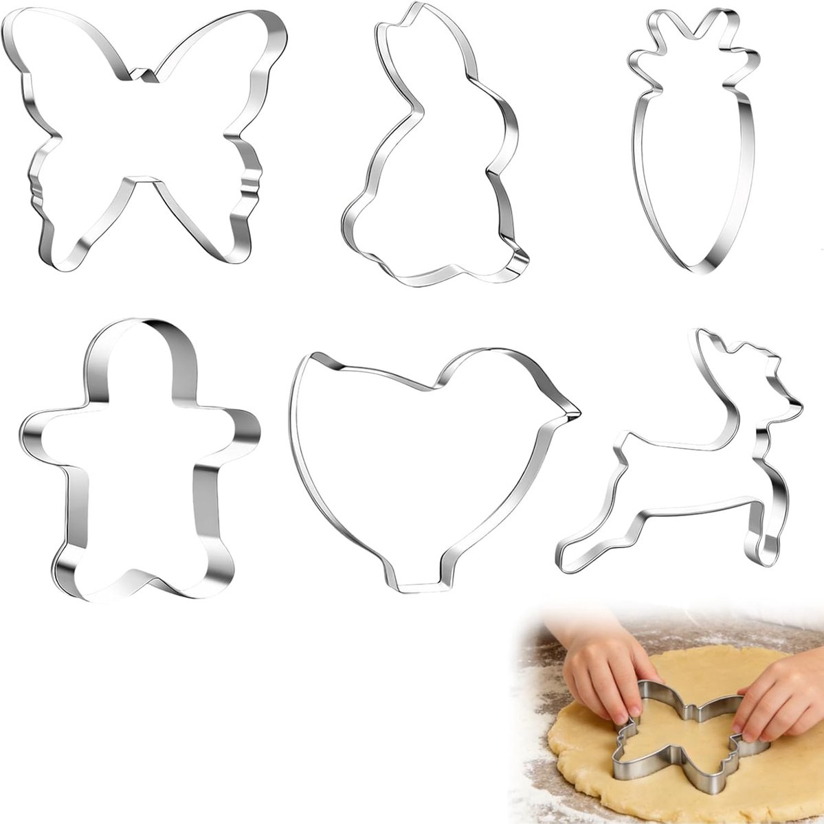 Set van 6 RVS Koekjesuitsteekvormen voor Sint Maarten en Kerst – Grote Mallen voor het Bakken van Feestelijke Koekjes en Gebak