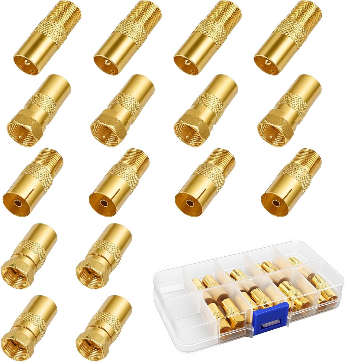 F-type tv-antenne coaxiale koppeling 16 stuks - gouden connector - hitte- en corrosiebestendig - ShopVlot