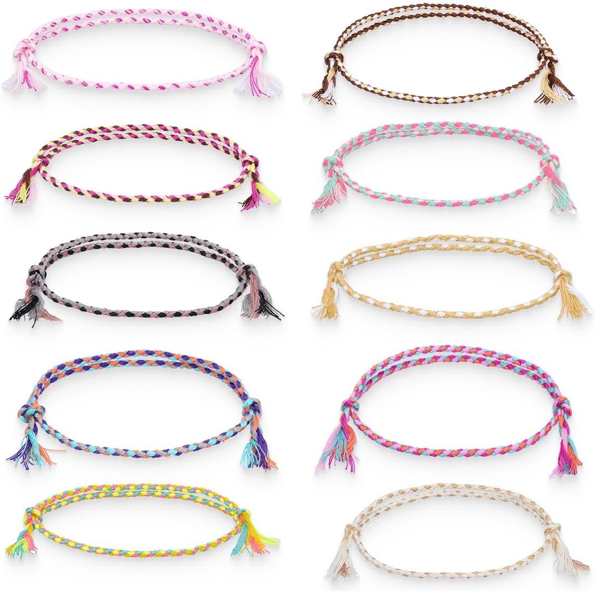 Vrouwen surfer enkelbandjes - 10 stuks - gevlochten stof - verstelbaar voor bohemian stijl - ShopVlot