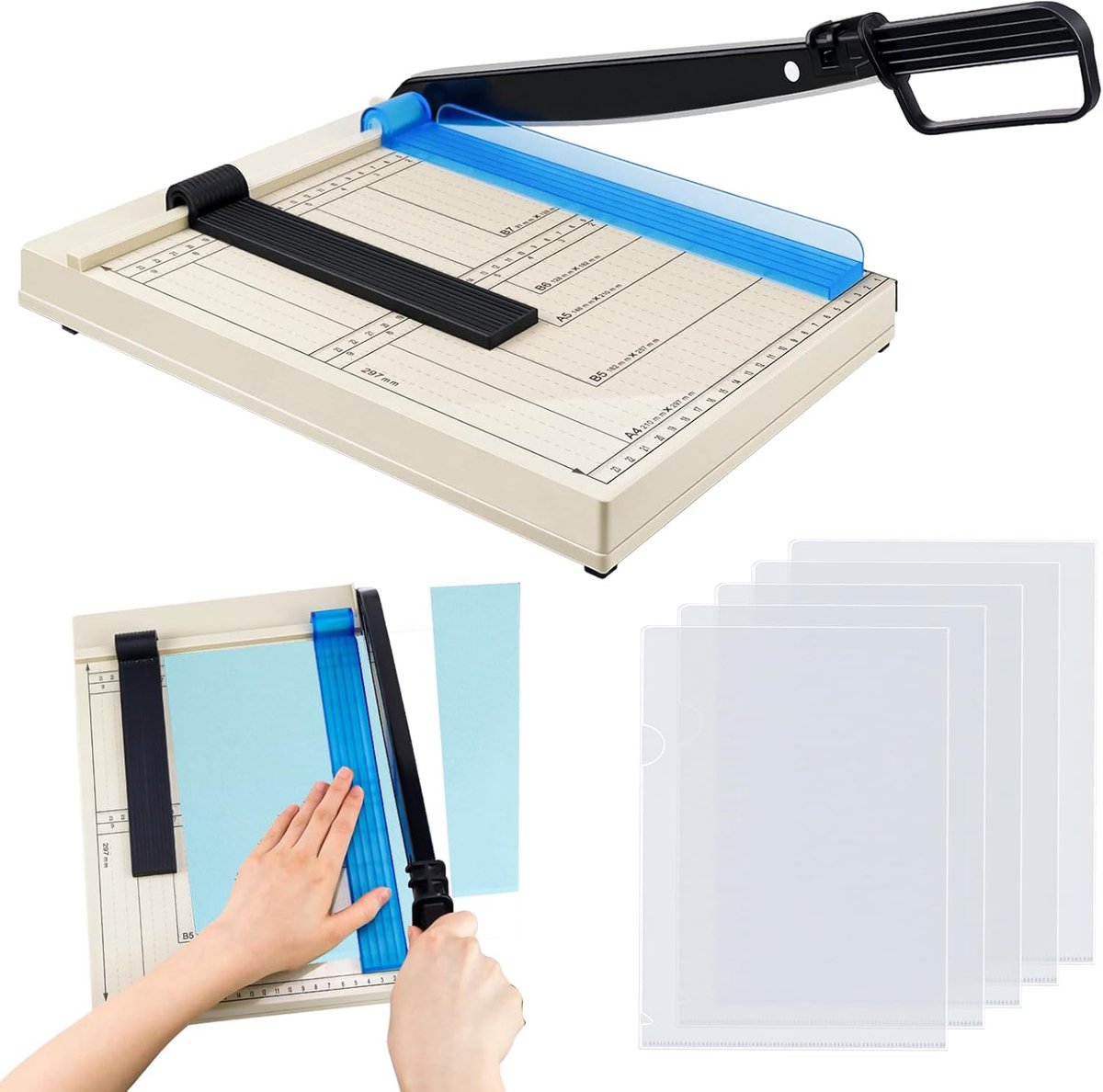 Papier snijmachine A4 - met 5 mappen - robuuste constructie - ideaal voor foto's en dunne platen - ShopVlot