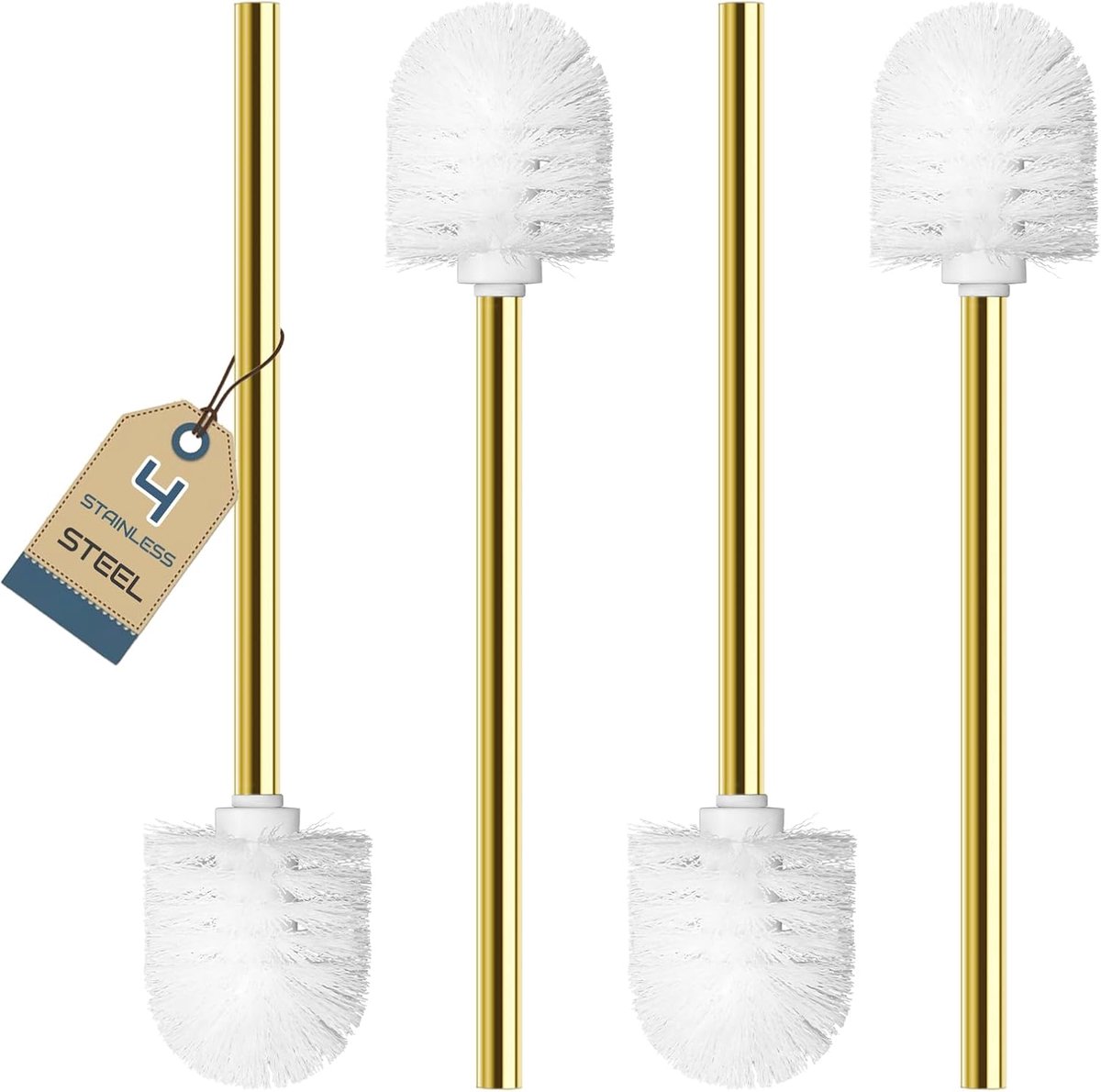 Toiletborstel set 4 stuks - roestvrijstalen handvat - vervangbare borstels - voor grondige toiletreiniging - ShopVlot
