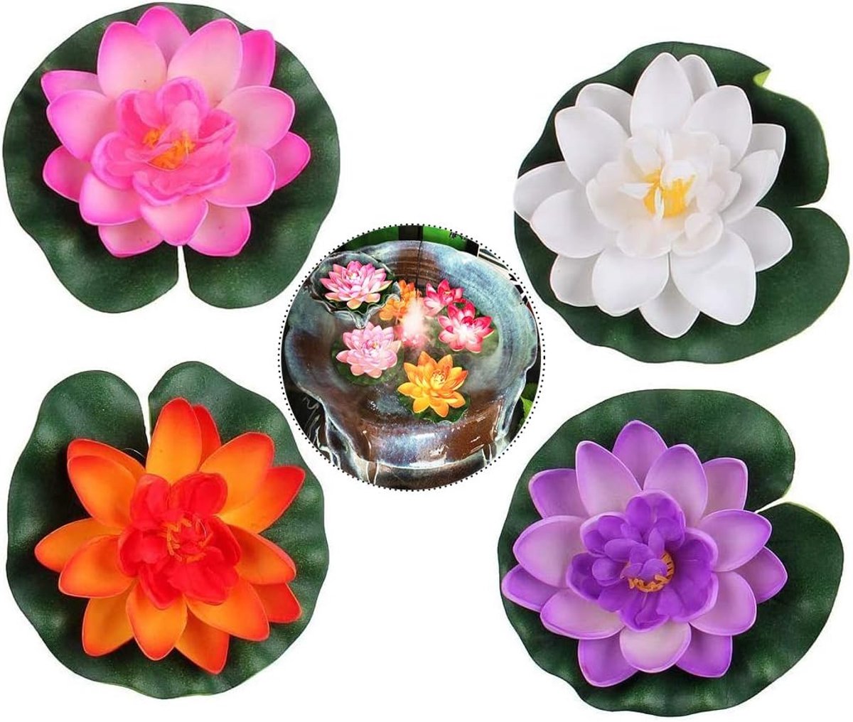 Waterlelies drijvende vijverdecoratie - 4 stuks - kunststoffen lotus bloemen - voor binnen en buiten gebruik - ShopVlot