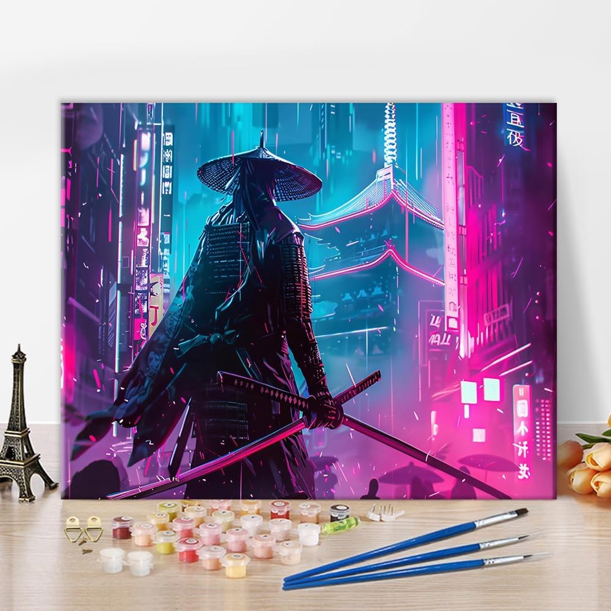 DIY schilderkit - moderne samurai schilderij - cyberpunk fantasy - eenvoudig schilderen voor beginners - ShopVlot