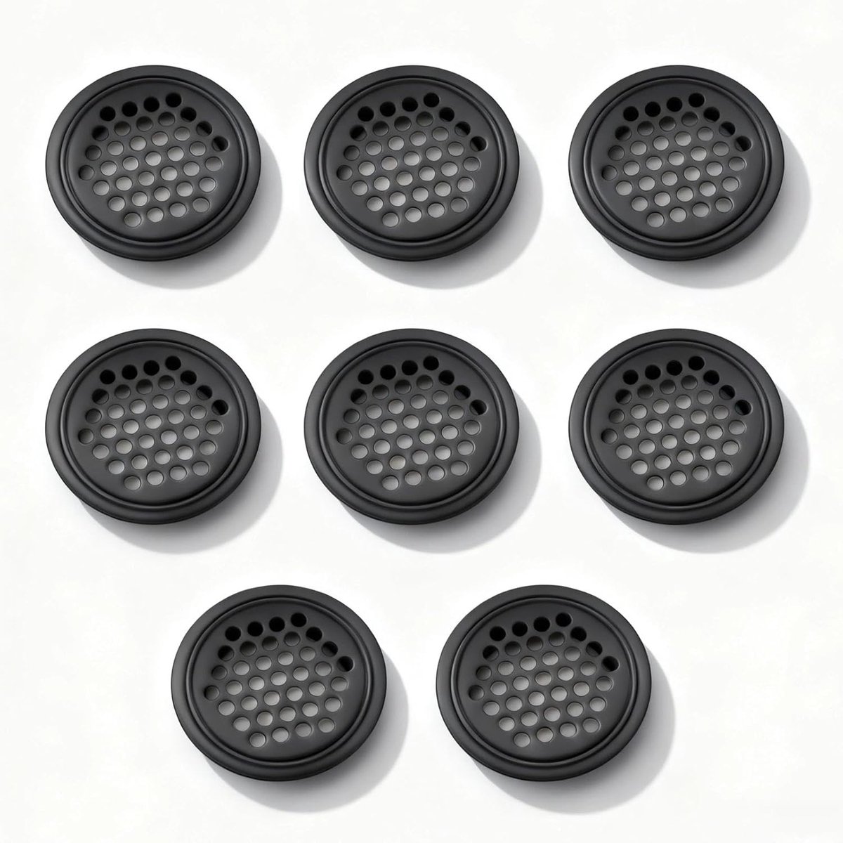 Ventilatierooster rond 8 stuks - roestvrij staal - zwart - frisse luchtcirculatie voor keuken en badkamer - ShopVlot
