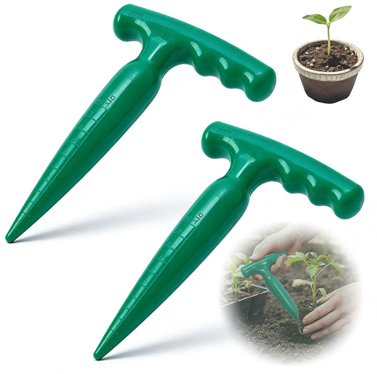 Handmatig plantgereedschap 2 stuks - T-vormig ergonomisch ontwerp - met diepteschaal - voor precisie planten - ShopVlot
