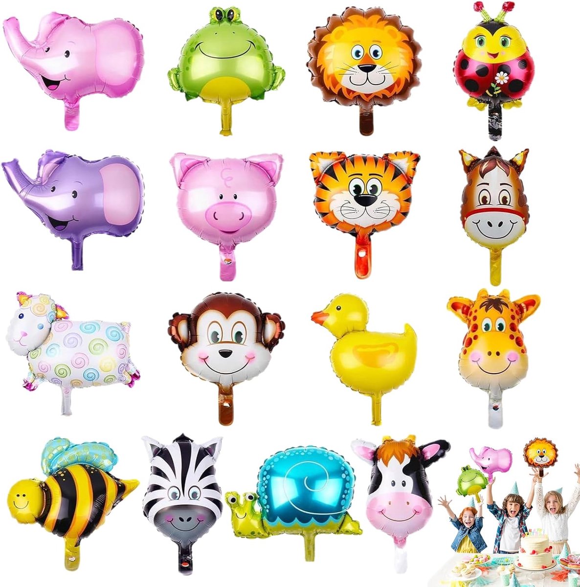 Dieren folie ballonset - 16 stuks boerderijdieren ballonnen - feestdecoratie - perfect voor verjaardagsfeest - ShopVlot