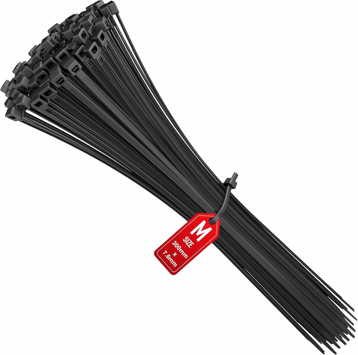 Kabelbinders 300mm x 7.6mm - Zwarte nylon strikbanden - Extra sterk tot 54kg - Voorkom struikelen - ShopVlot