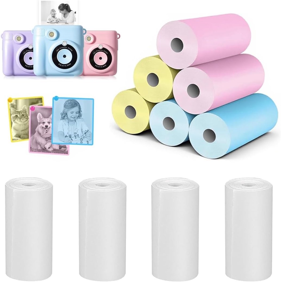 Thermisch papier voor kindercamera's 10 rollen - gekleurd - navulverpakking - voor creatieve foto's - ShopVlot