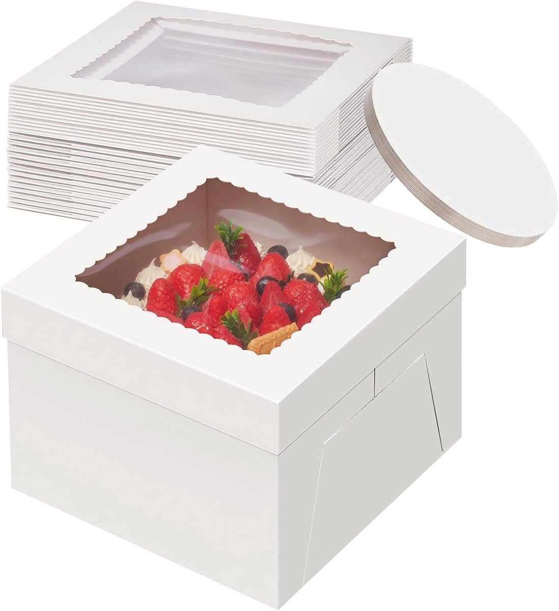 Cakebox 10x10x8 inch - witte kartonnen cakebox met venster - set van 10 - ideaal voor het vervoeren van taarten - ShopVlot