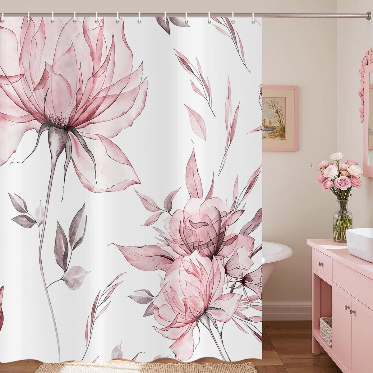 Douchegordijn Waterverf Bloemen 180x200cm - Polyester - Waterdicht - Creëert een frisse sfeer in je badkamer - ShopVlot