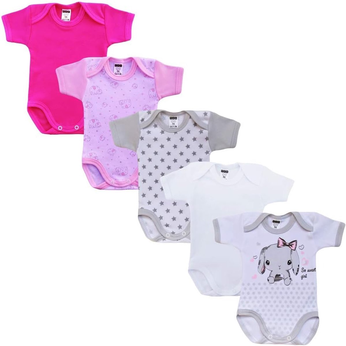 Babydress Unisex met korte mouwen - 100% katoen - 5-pack - comfortabel voor elke baby - ShopVlot