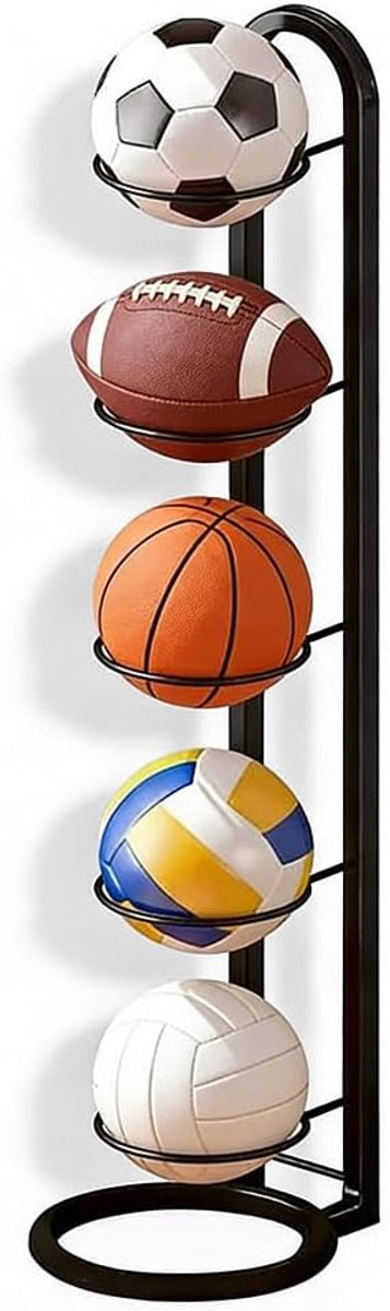 Ballenstandaard 5-traps - verticale ballenhouder - metalen ballenrek - optimale opslag voor sportballen - ShopVlot
