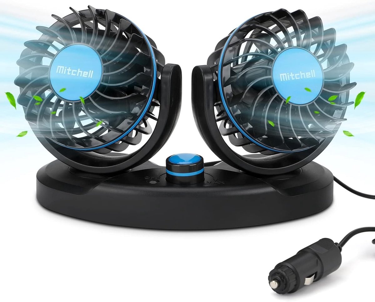 Dubbele Hoofd Autoventilator - Zwart - 12V - 360 Graden Draaibaar - Voor Auto's en Thuisgebruik