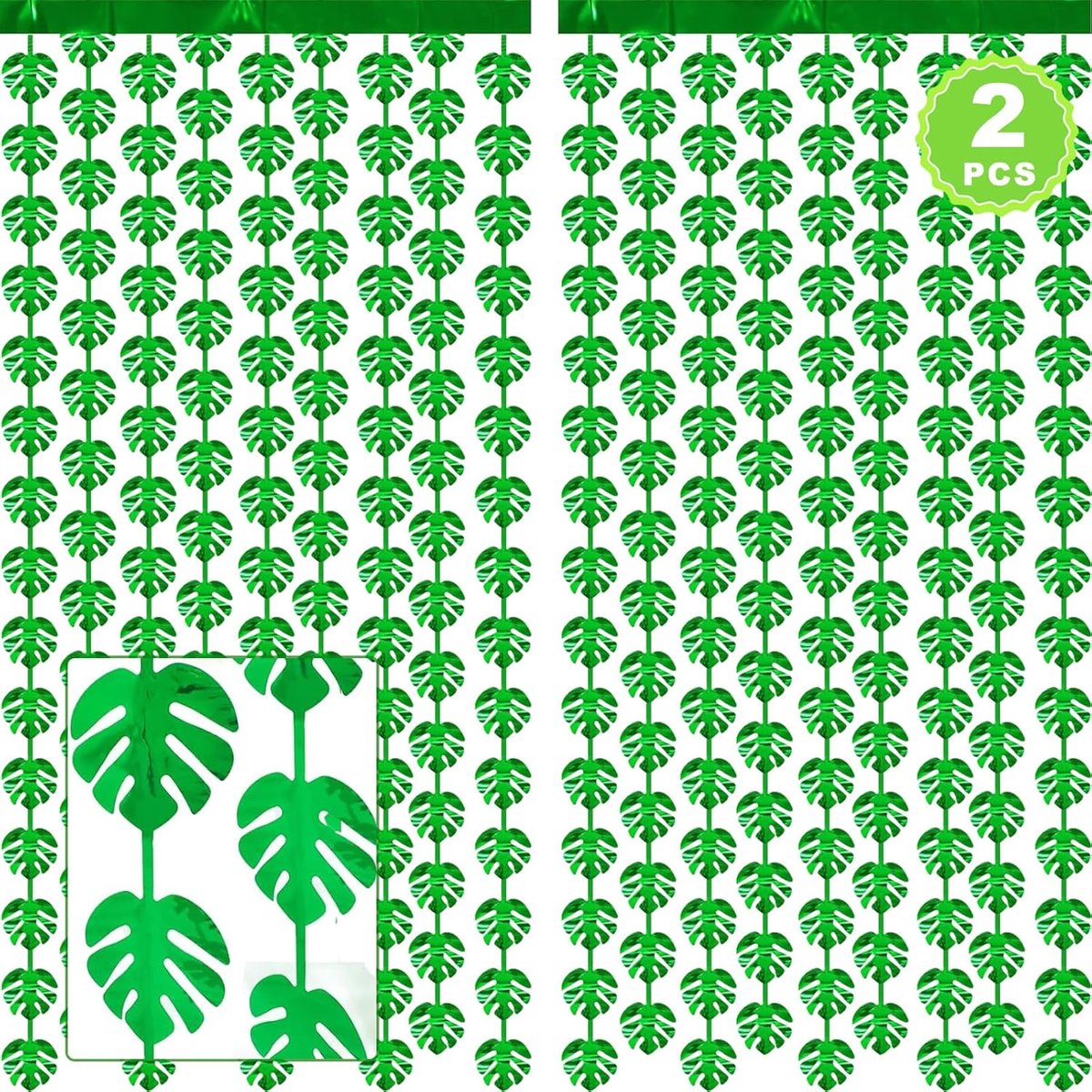 Franjegordijn 1 x 2 m - groen foliegordijn - palmbladeren - tropische zomerdecoratie - ShopVlot