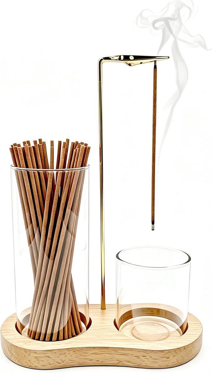 Wierookstokjeshouder - omgekeerde houten basis - natuurlijk hout - perfect voor meditatie - ShopVlot
