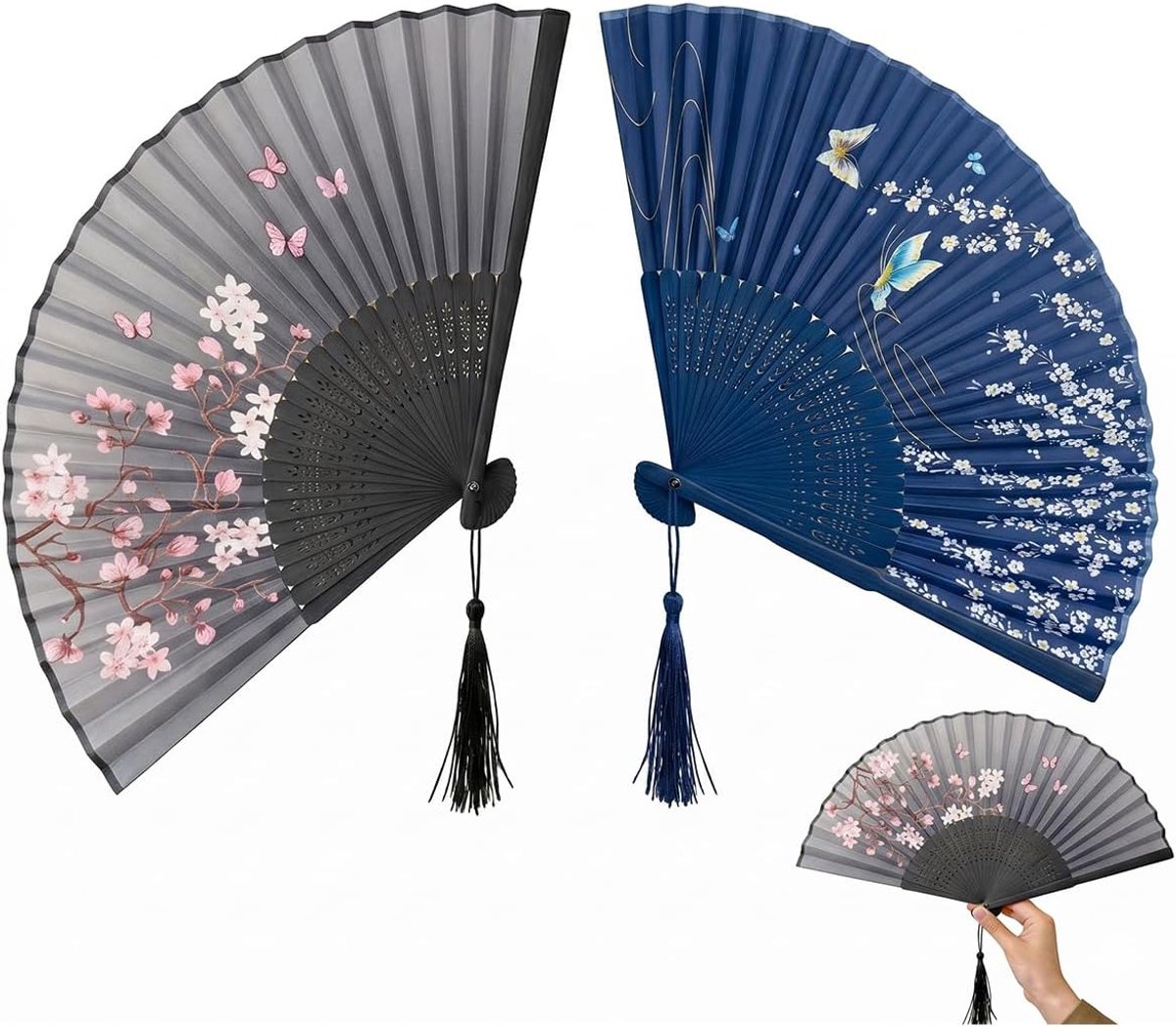Handwaaiers, set van 2 vintage vouwwaaiers voor bruiloft en gastgeschenken, Aziatische decoratie voor zomer, feest en - ShopVlot
