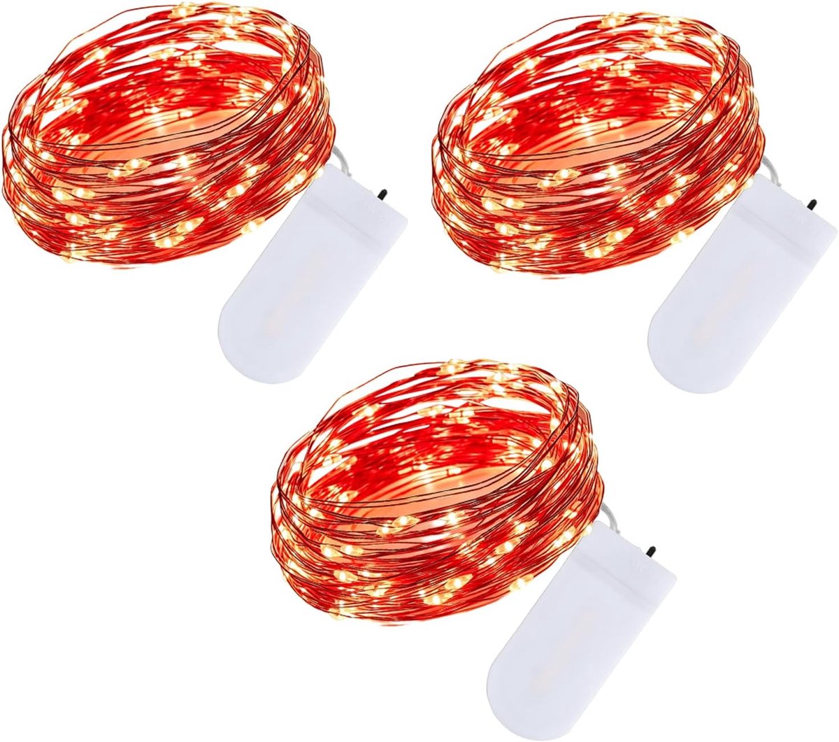 3 lichtsnoeren voor binnen, Valentijnsdag, 2 m, 20 rode leds, werkt op batterijen, koperdraad, trouwdag, voor feest - ShopVlot