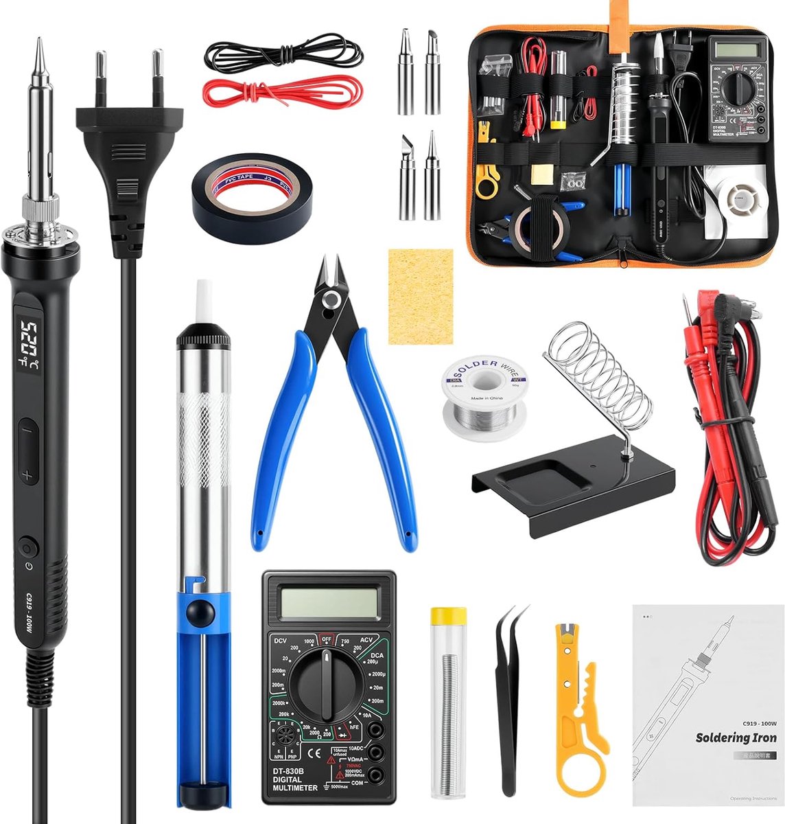 LCD Soldering Iron Set 100W Electric Soldering Iron Adjustable Temperature 356°F~968°F with Digital Multimeter/4 - ShopVlot