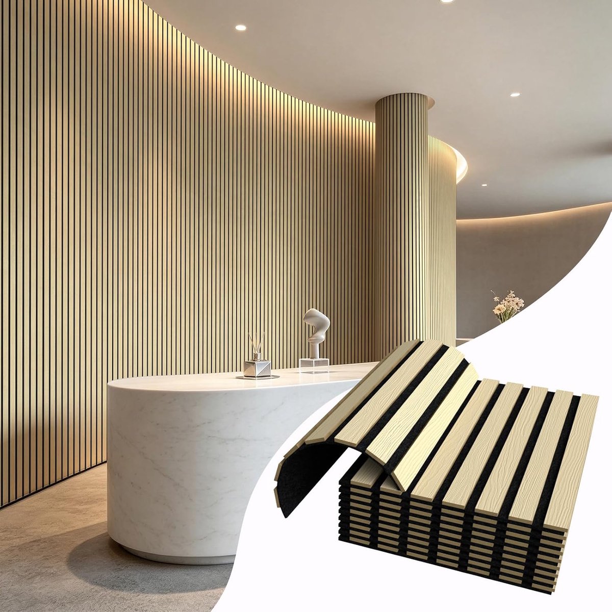 Vieshful Flexible Wooden Slat Wall Panels, 11 x 40 cm, Modern Acoustic Panels, Peel & Stick Style, 3D Slatwood - ShopVlot