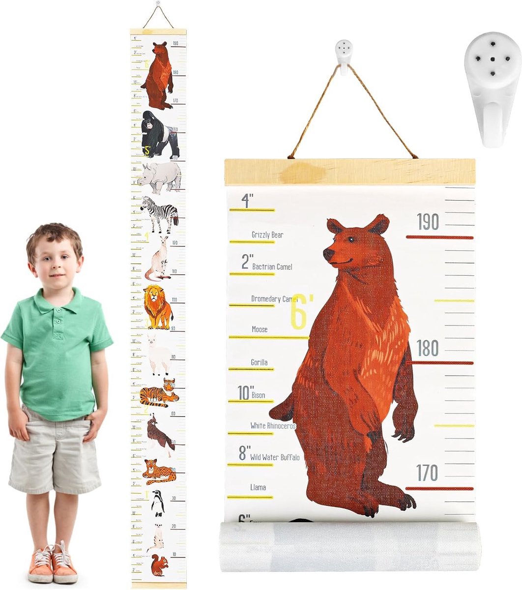SnelShoppen - Hoogtemeting voor Kinderen, Draagbare Muurstickers, Meetlat voor Baby- en Peuterkamer, Groeimeting Tot 2 Meter, Duurzaam Canvas, 195 x 2