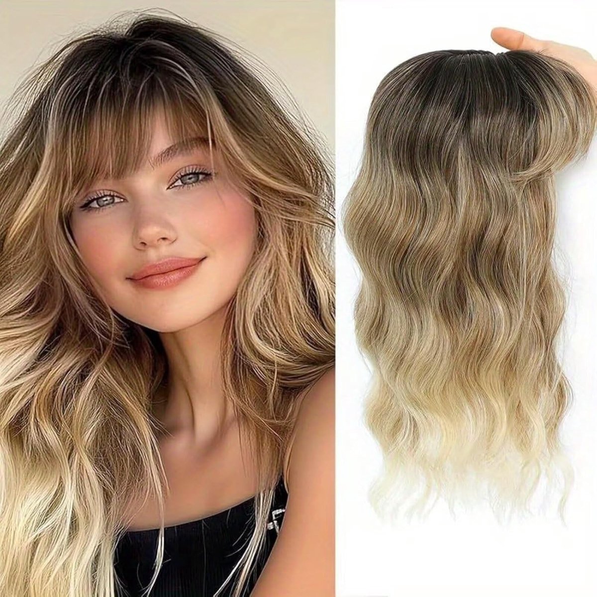 Golvend haarstukje, 35 cm lang haarstukje voor dames met dun haar, kunsthaartopper voor dames met dun haar, golvend - ShopVlot