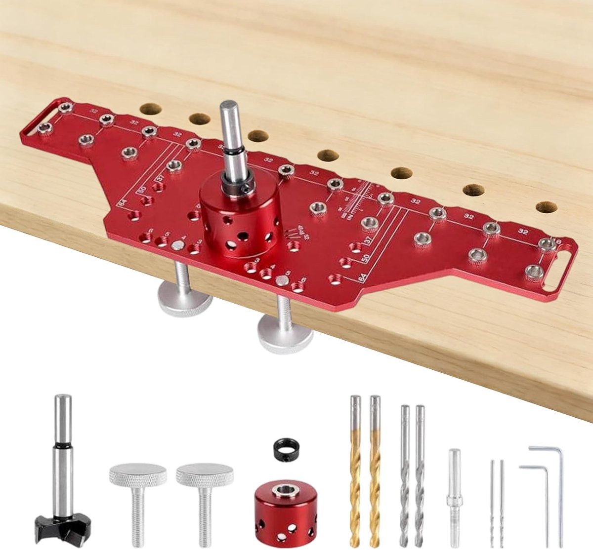 Plank Pin Drilling Template, 2-in-1 Aluminium Alloy, Hole Rows, Drilling Device 35 mm, Hinge Device with 2 mm, 5 mm - ShopVlot
