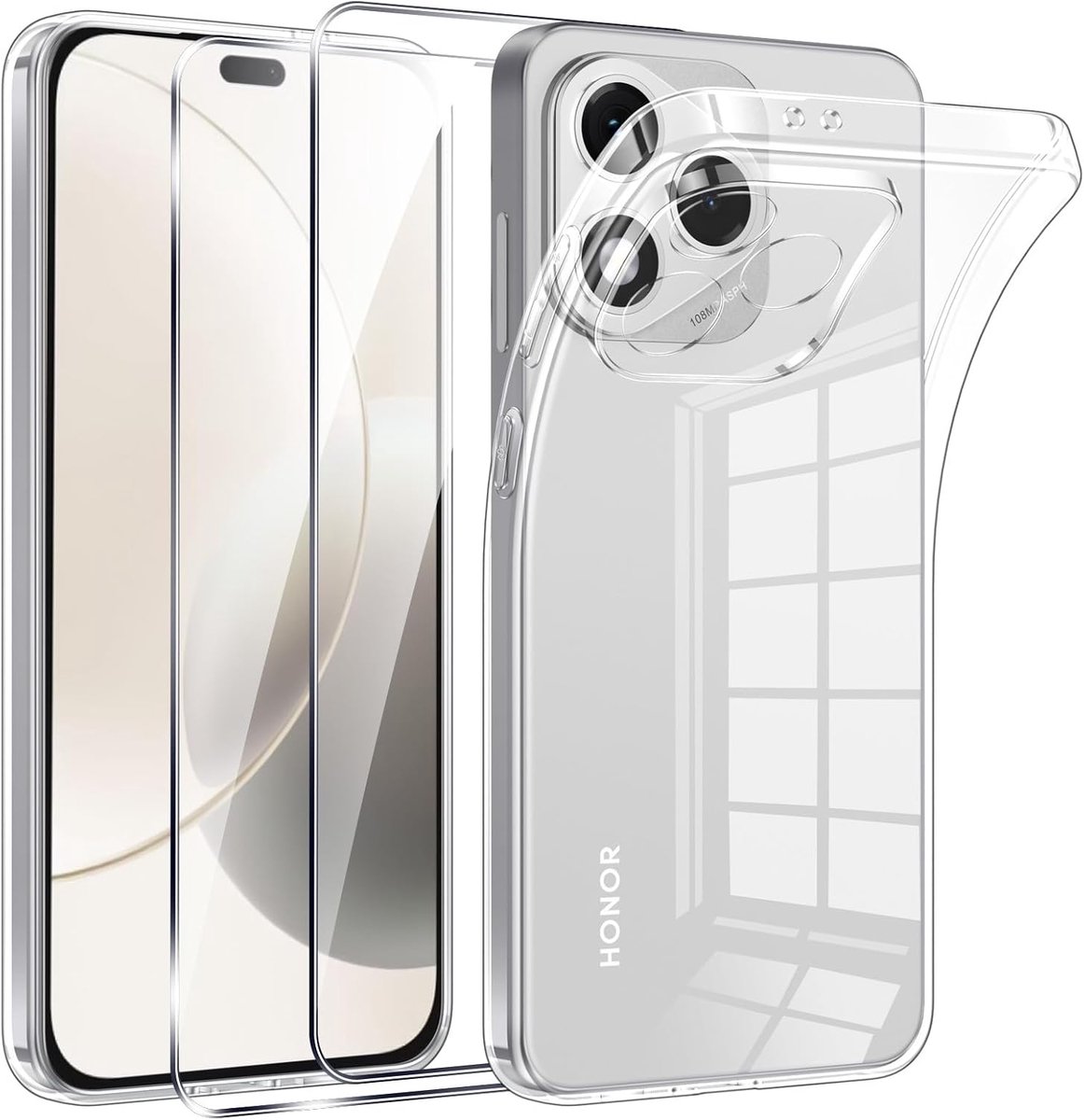 Phoona Honor 400 Lite Protective Case with 3 Tempered Glass Screen Protector Ultra Thin Transparent Silicone - ShopVlot