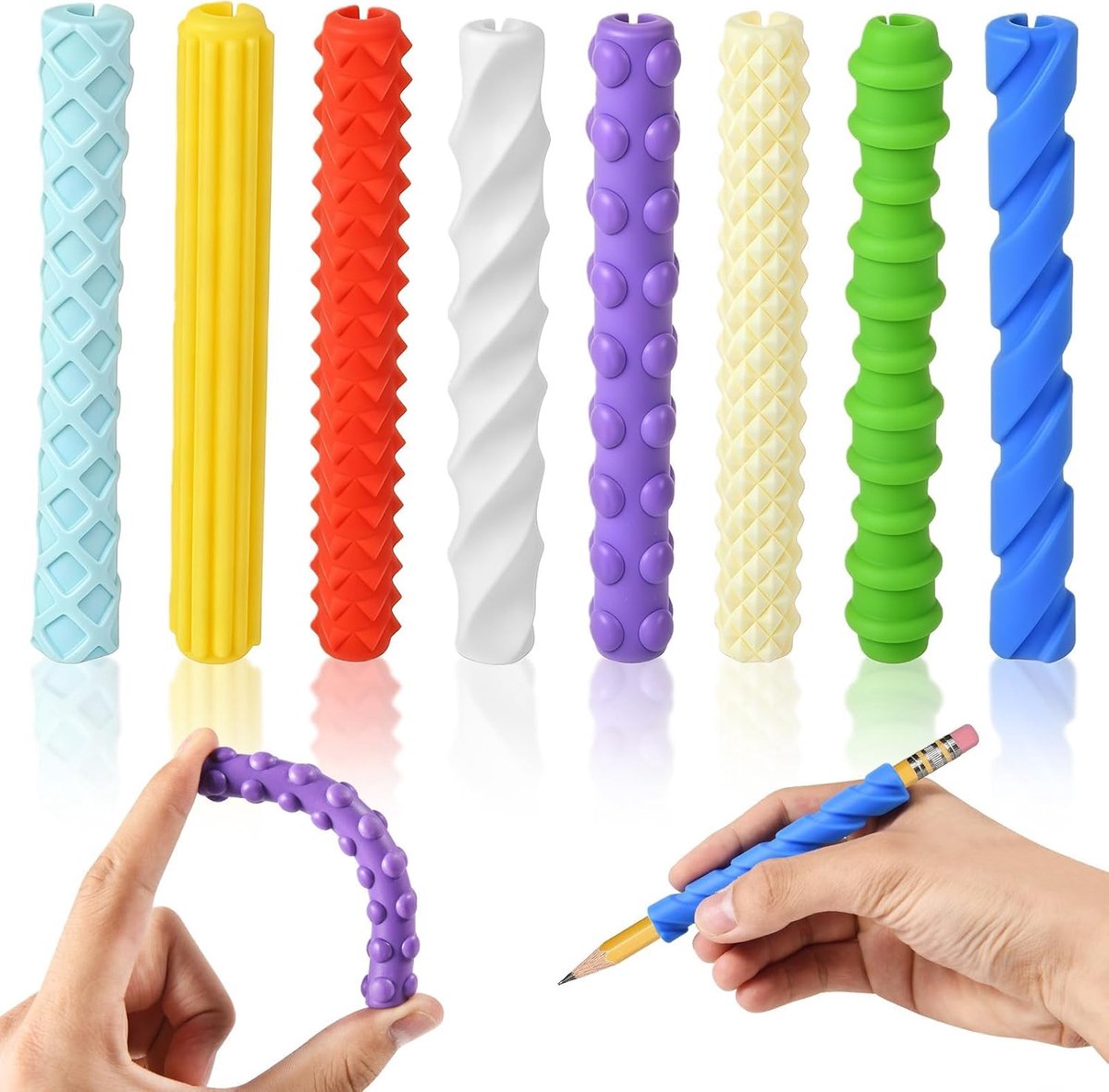 Penhouder voor kinderen, 8 stuks, schrijfhulp voor pen voor kinderen, van zachte siliconen, siliconen potloodgrepen - ShopVlot