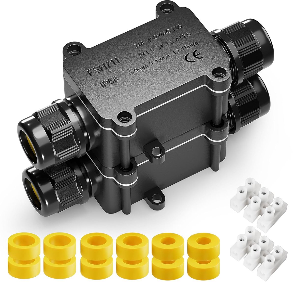 IP68 Waterproof Junction Box, 2-Way Cable Connector, Black, Outdoor Cable Connection Box (2-Pack) - ShopVlot