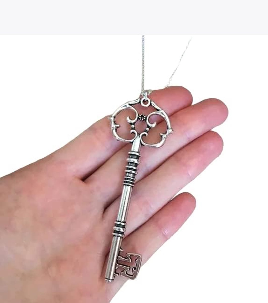 Unisex Necklace with Pendant, Key Shape, 8 cm, Colour Silver Cosplay Retro ET169, One Size, Zamak, Zamak, Zamak, zamak - ShopVlot