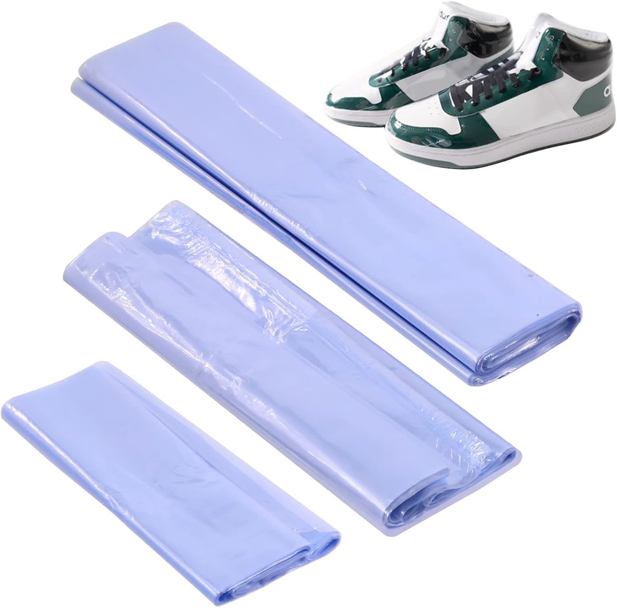 Tanstic 150Pcs Shoe Shrink Wrap Bags, Including 11"x18" 10" X 12" 7" Shrink Film Plastic Wrap for Shoes - ShopVlot