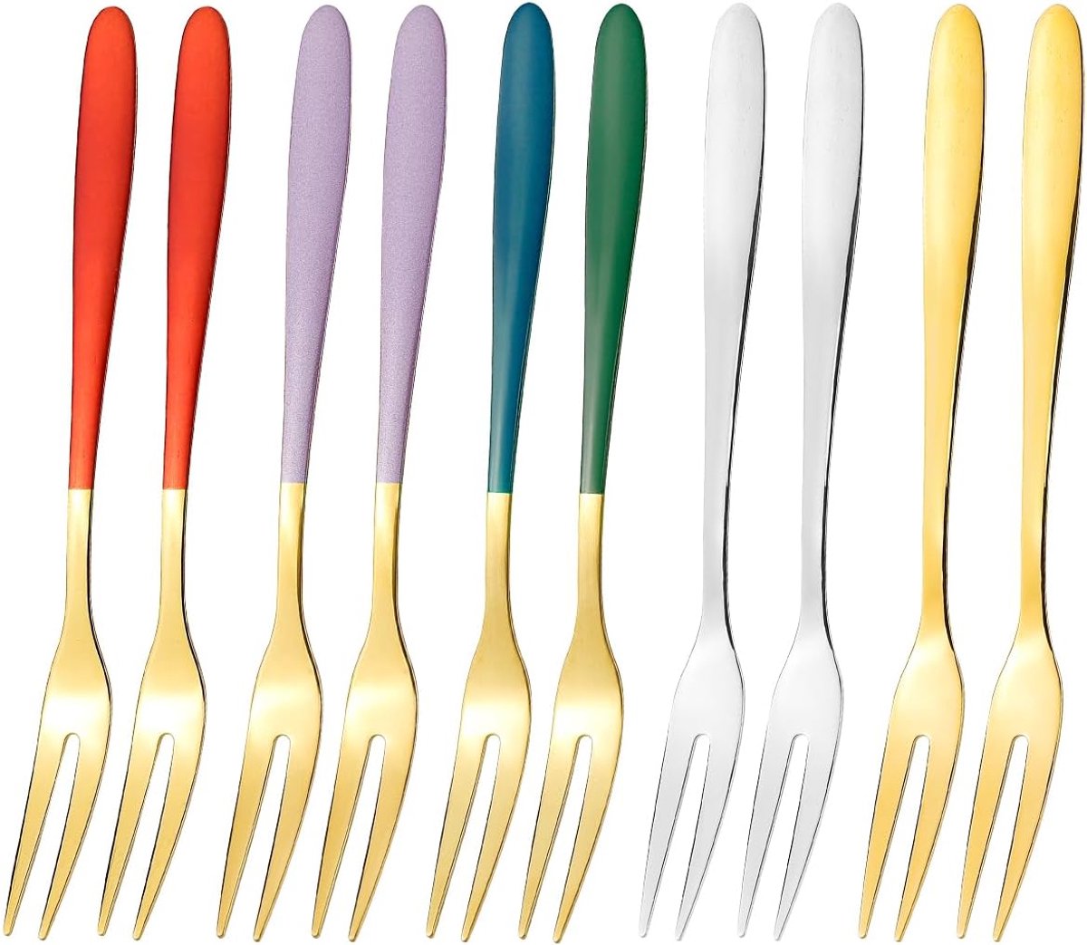 FERCAISH 10 stuks kleurrijke fruitvorken, mini dessertvorken, kleine vorken, slavorken, roestvrij staal, taartvorken - ShopVlot