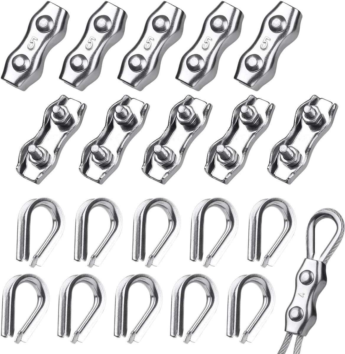 20 Pieces Wire Cable Clamp 5mm Set, 10 Pieces Duplex Clamp M5 with 10 Pieces Wire Cable Stockings M5, Cable Clamp 304 - ShopVlot