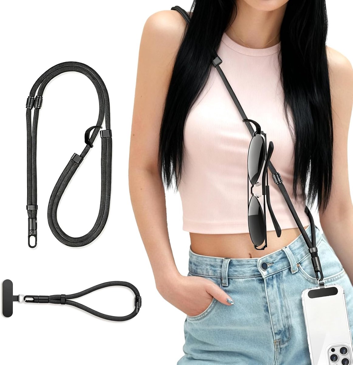3-in-1 mobile phone strap, convertible, adjustable length, lightweight, sweat-proof, polyester, fitness, travel - ShopVlot