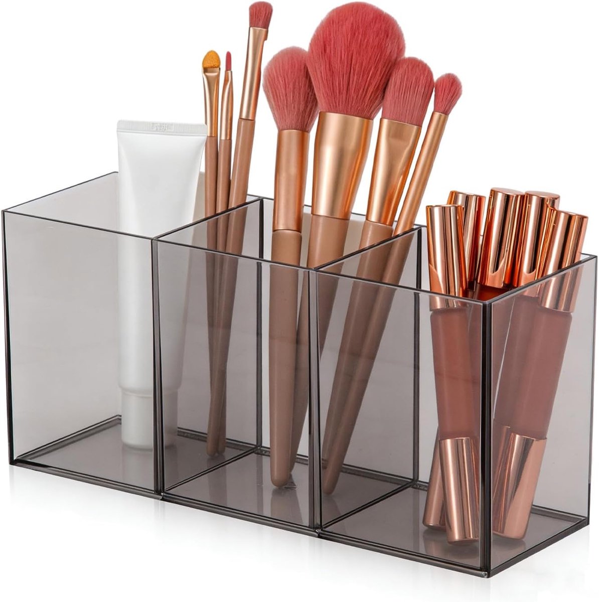 Make-upkwastenhouder, cosmetica-kwasthouder met 3 vakken, make-upkwasten, houder, make-upkwasten, organizer voor - ShopVlot