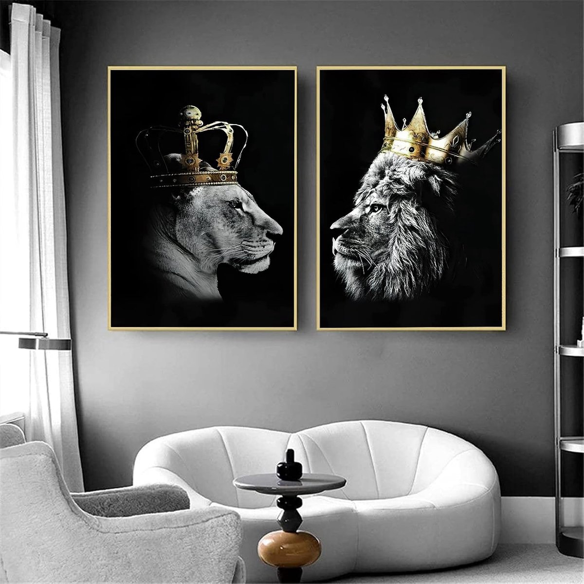 Lion Lioness Crown Canvas Pictures Black and White Animal Poster Decoration Wild Animal Art Prints for Living Room - ShopVlot