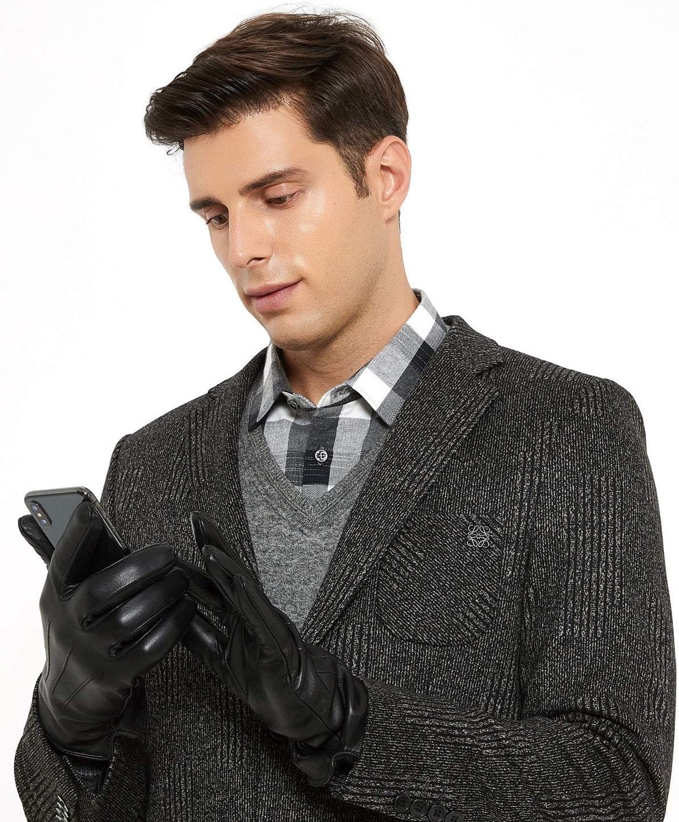 Touchscreen Winter Men's Riding Gloves in soft lambskin are lined with cashmere for comfort and warmth. - ShopVlot