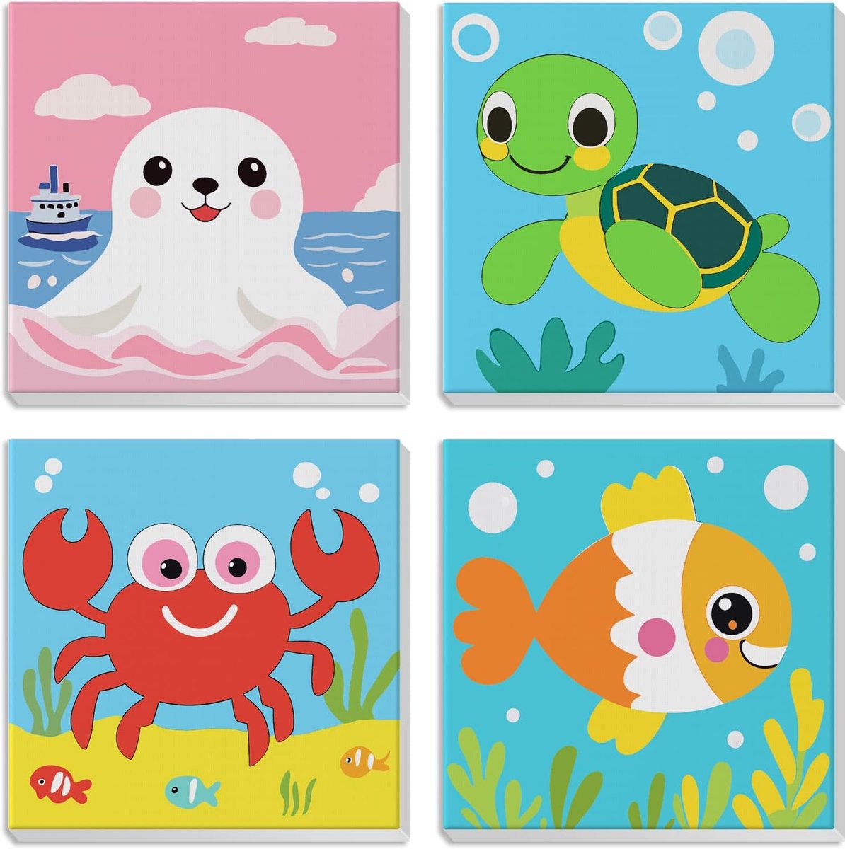 MXJSUA Set van 4 schildersets op nummer, schattige dieren voor kinderen, met frame voor leeftijd 6 tot 12 jaar - ShopVlot