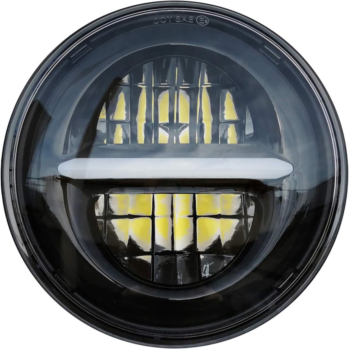 5.75'' Round Motorcycle Headlight with DRL, 5-3/4 inch LED Headlight for Sportster Dyna Softail (Black) - ShopVlot